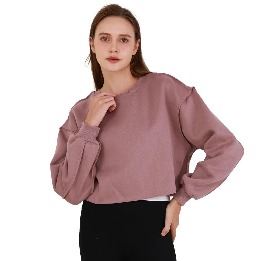 NWT Blush pink sz S reverse hem cropped minimalist oversized slub sweater cozy